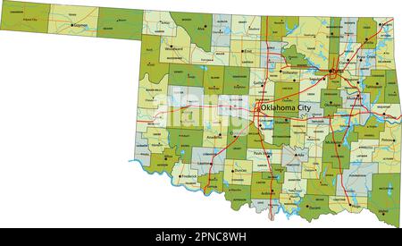 Mappa politica modificabile estremamente dettagliata con livelli separati. Oklahoma. Illustrazione Vettoriale