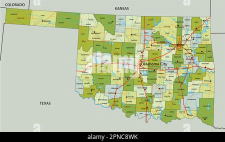Mappa politica modificabile estremamente dettagliata con livelli separati. Oklahoma. Illustrazione Vettoriale