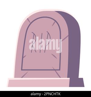 Simbolo del cimitero, lapide con iscrizione RIP, vettore cartoon. Lapide con incisione, illustrazione di Halloween isolata su sfondo bianco Illustrazione Vettoriale