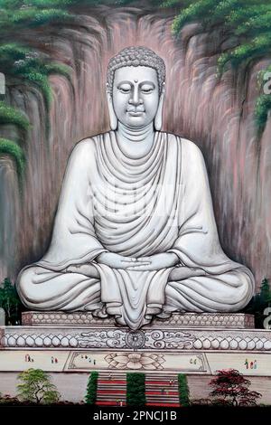 Siddhartha Gautama, il Buddha Shakyamuni. Pittura di parete. Mieu Ba Chua Xu tempio. Chau Doc. Vietnam. Foto Stock