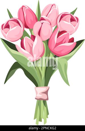 Bouquet di fiori di tulipano rosa isolato su sfondo bianco. Illustrazione vettoriale Illustrazione Vettoriale