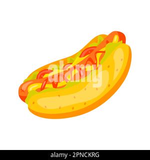 Hot dog illustrazione in stile cartoon a colori. Disegno grafico vettoriale modificabile. Illustrazione Vettoriale