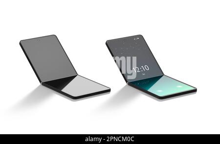 Vuoto attivato Disattivato schermo chamshell telefono piegato mezzo mockup Foto Stock