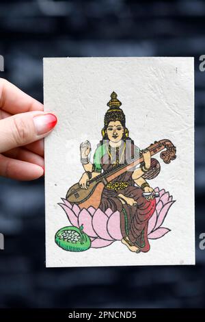 Saraswati è la dea indù della conoscenza, della musica, dell'arte, del discorso, della saggezza, e l'apprendimento. Foto Stock