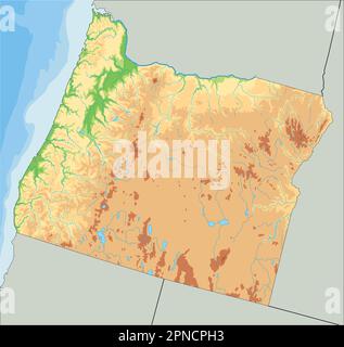 Mappa fisica Oregon estremamente dettagliata. Illustrazione Vettoriale