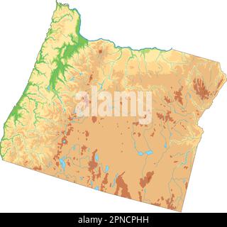 Mappa fisica Oregon estremamente dettagliata. Illustrazione Vettoriale