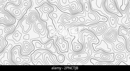 Mappa delle linee topografiche oceaniche con illustrazione vettoriale delle isoline delle onde curvilinee. Profondità del mare superficie topografica del paesaggio per letture radar nautiche. Cartogra Illustrazione Vettoriale