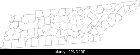 Mappa cieca del Tennessee molto dettagliata. Illustrazione Vettoriale