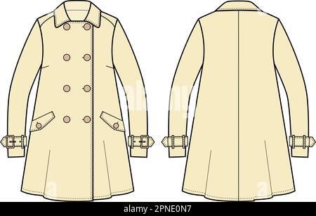 Trench da donna a doppia breasted. Illustrazione Vettoriale