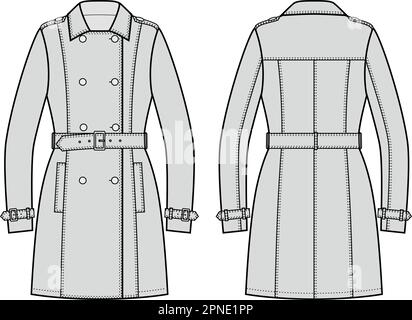 Trench da donna a doppia breasted. Illustrazione Vettoriale