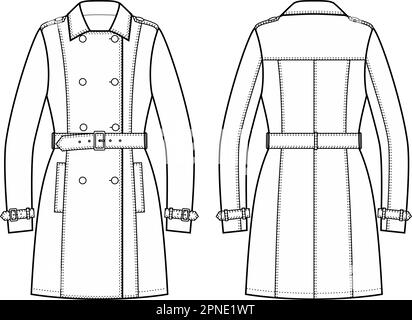 Trench da donna a doppia breasted. Illustrazione Vettoriale