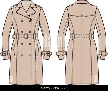 Trench da donna a doppia breasted. Illustrazione Vettoriale