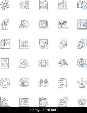 Supporta la raccolta di icone di linea. Risoluzione dei problemi, manutenzione, nerking, sicurezza, hardware, Software, vettore di configurazione e illustrazione lineare Illustrazione Vettoriale