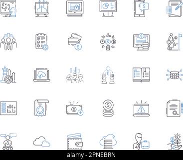 Raccolta delle icone della linea di pagamento mobile. Portafoglio, NFC, Contactless, transazioni, sicurezza, Autenticazione, vettore di convenienza e illustrazione lineare Illustrazione Vettoriale