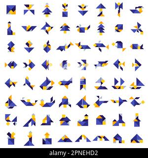 Tangram puzzle. Set vettoriale con vari oggetti. Illustrazione Vettoriale