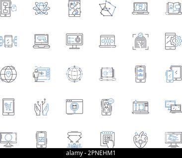 Collezione di icone della linea d'età digitale. Tecnologia, Internet, social media, connettività, sicurezza informatica, Innovazione, vettoriale virtuale e illustrazione lineare Illustrazione Vettoriale