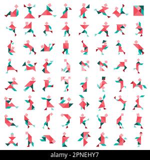 Tangram puzzle. Grande set vettoriale di persone tangram. Illustrazione Vettoriale