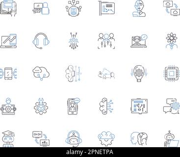 Collezione icone linea Technophiles. Gadget, innovazione, robotica, intelligenza artificiale, automazione, Cybersicurezza, programmazione vettoriale e lineare Illustrazione Vettoriale