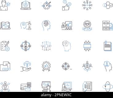 Linee di alleanze commerciali collezione icone. Strategico, partnership, collaborazione, joint venture, Synergy, Sinergico, mutualismo vettoriale e lineare Illustrazione Vettoriale