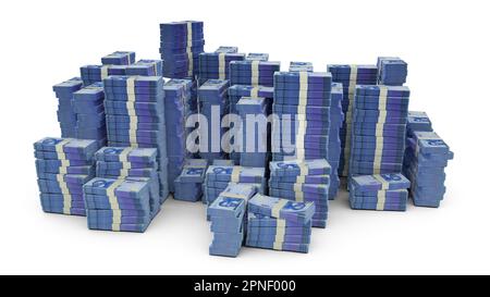 Grande pila di 1000 note naira nigeriane. Un sacco di soldi isolati su sfondo bianco. 3d resa di pacchi di contanti Foto Stock