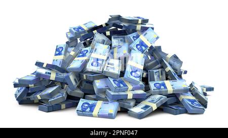 Grande pila di 1000 nigeriani nigeriani appunti un sacco di soldi su sfondo bianco. 3d resa di pacchetti di denaro contante Foto Stock