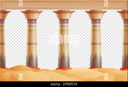 Colonne orientali con ornamento a colori su sabbia realistiche illustrazioni vettoriali su sfondo trasparente Illustrazione Vettoriale