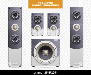 Isometric isolated sound speakers ICON Set di altoparlanti per l'illustrazione vettoriale del sistema Home Theater con audio surround Illustrazione Vettoriale