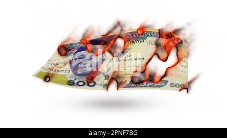 3D rendering di 500 nigeriana nota naira bruciare Foto Stock