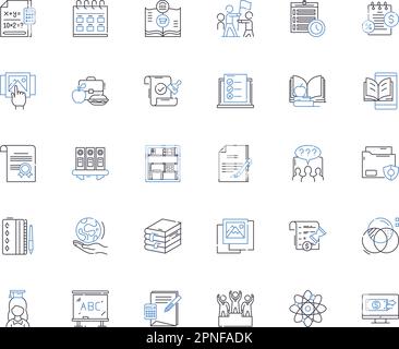 Collezione di icone della linea della scuola dell'Accademia. Istruzione, curriculum, apprendimento, conseguimento, diploma, Extracurricular, vettore atletico e illustrazione lineare Illustrazione Vettoriale