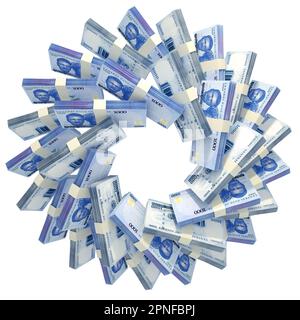 3D rendering di pile di Naira nigeriana disposte secondo un modello circolare. Foto Stock