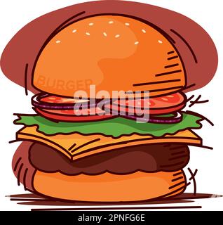 Isolato retro cheeseburger sketch immagine Vector Illustrazione Vettoriale