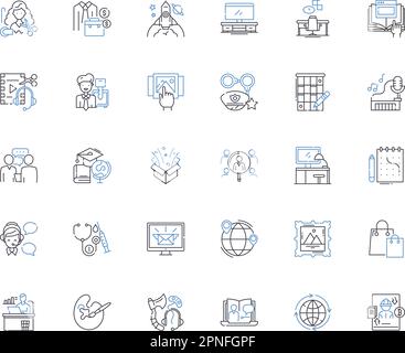 Collezione icone linea appaltatore. Costruzione, ristrutturazione, costruzione, ristrutturazione, architettura del paesaggio, Elettrica, vettore idraulico e illustrazione lineare Illustrazione Vettoriale