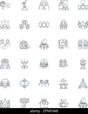 Collezione di icone della linea Coorts. Generazione, Comunità, Tribe, Gang, associazione, Illustrazione del gruppo, del vettore di banda e lineare. Orda, Classe, Divisione Illustrazione Vettoriale