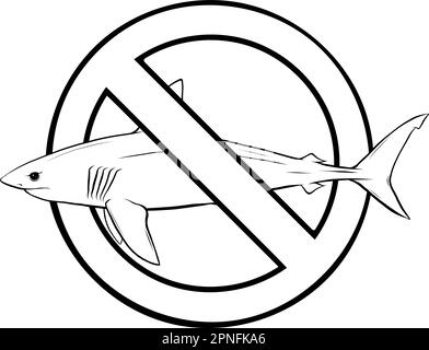 illustrazione vettoriale, vista laterale della silhouette di squalo, bianco e nero Illustrazione Vettoriale