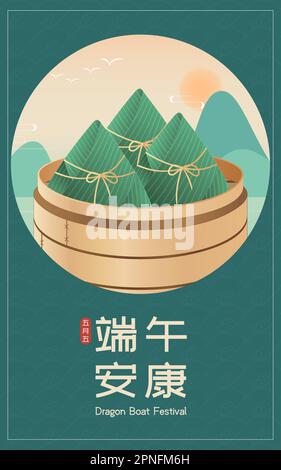 Cinese Fifth maggio tradizionale Dragon Boat Festival Vector Illustration Poster Illustrazione Vettoriale