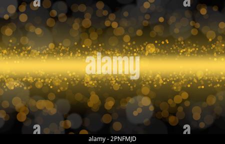 Sfondo bokeh dorato astratto con luce orizzontale al centro. Sfondo a forma circolare di colore arancione giallo selettivo. Foto Stock