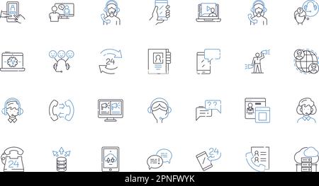 Raccolta di icone delle linee dei sistemi di telefonia. Comunicazione, connessione, collaborazione, integrazione, efficienza, Mobilità, produttività vettoriale e lineare Illustrazione Vettoriale