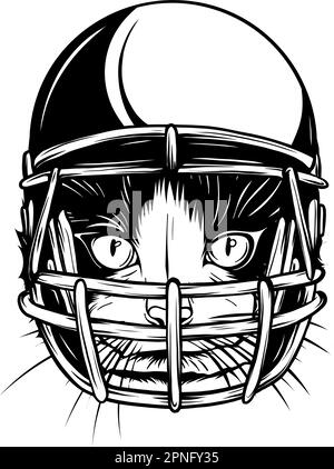 gatto con casco americano calciatore di calcio carino gatto che gioca american football vettoriale illustrazione Illustrazione Vettoriale