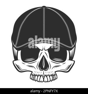 Cranio senza mandibola in gangster gatsby tweet cappello piatto vettore vintage illustrazione Illustrazione Vettoriale