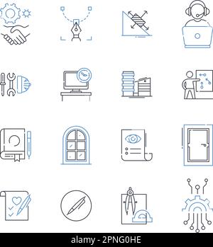 Raccolta delle icone delle linee dei dispositivi medici. Innovazione, tecnologia, impianto, protesi, monitoraggio, Diagnostica, vettore chirurgico e illustrazione lineare Illustrazione Vettoriale