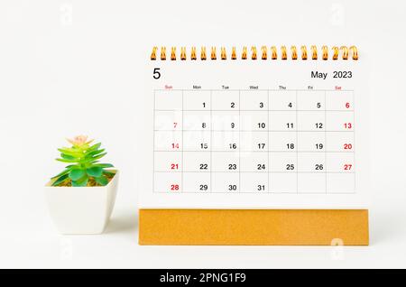 Maggio 2023 Calendario mensile da tavolo per 2023 anno isolato su sfondo bianco. Foto Stock