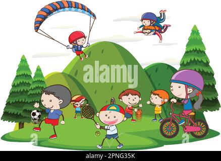 Molti bambini che godono di diverse illustrazioni vettoriali sportive Illustrazione Vettoriale