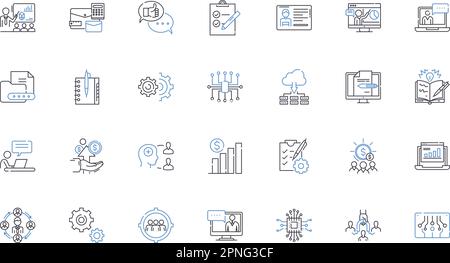 Scuola di commercio linea icone collezione. Affari, Marketing, Economia, contabilità, Gestione, Imprenditorialità, vettore finanziario e lineare Illustrazione Vettoriale