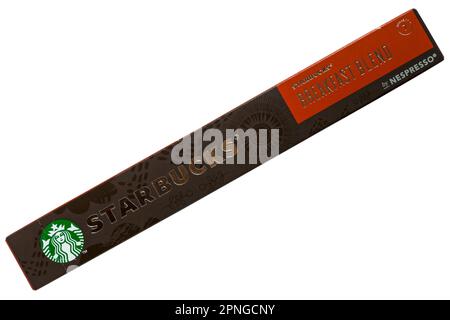 Scatola di Starbucks Breakfast Blend caffè capsule di Nespresso isolato su sfondo bianco Foto Stock