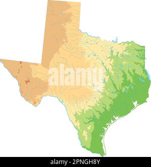 Mappa fisica del Texas ad alta dettaglio. Illustrazione Vettoriale
