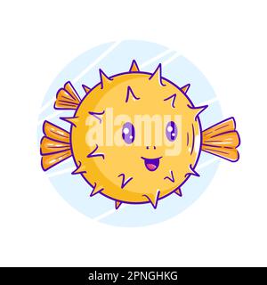 Pesce puffer disegnato a mano Clipart cartoon Illustrazione Vettoriale