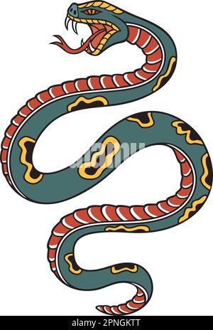 Serpente in stile tatuaggio Old School. Illustrazione vettoriale. Illustrazione Vettoriale