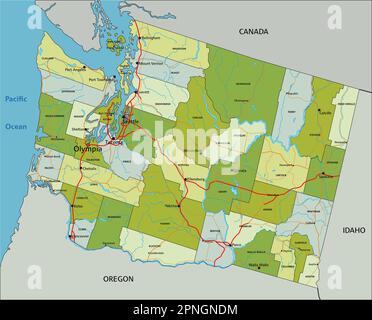 Mappa politica modificabile estremamente dettagliata con livelli separati. Washington. Illustrazione Vettoriale