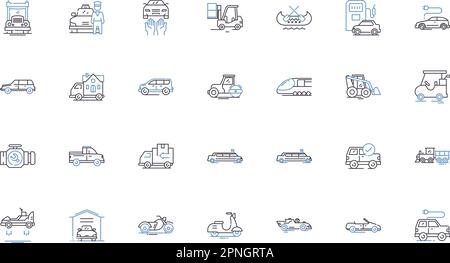 Raccolta icone linea servizi di trasporto. Trasporto, consegna, logistica, spedizione, trasporto, Trasporto, vettore di spedizione e illustrazione lineare Illustrazione Vettoriale