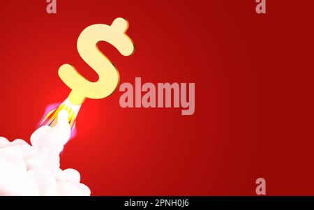Simbolo del dollaro che lancia con fumo e fuoco. Concetto di start up aziendale. Illustrazione vettoriale Illustrazione Vettoriale